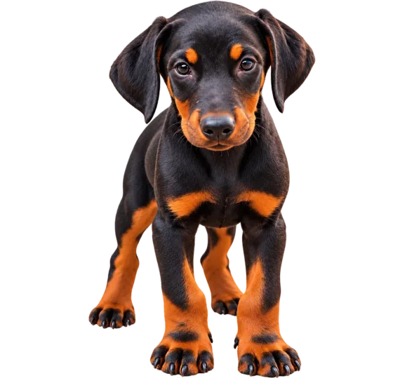 Pui Doberman — fotografie a exemplarului.